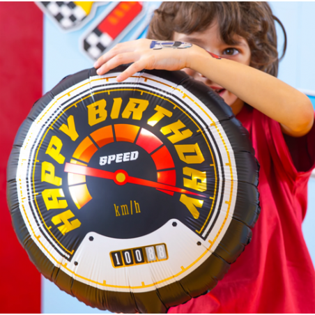 Balon foliowy Happy Birthday Wyścigówki - 45 cm