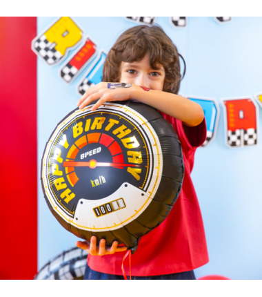 Balon foliowy Happy Birthday Wyścigówki - 45 cm