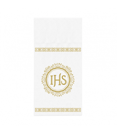 Kieszonki na sztućce IHS biało-złote - 16 sztuk