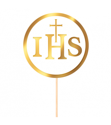 Topper na tort komunijny IHS biało-złoty 1szt.