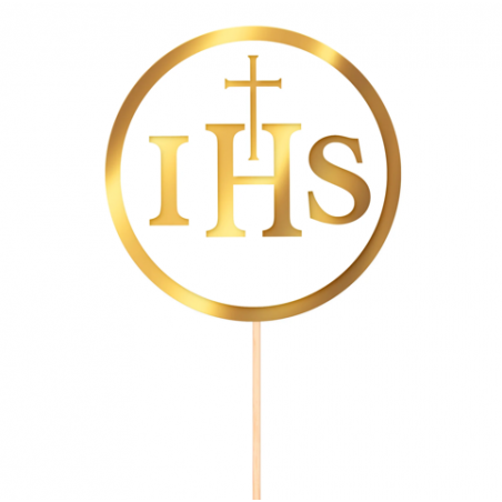 Topper na tort komunijny IHS biało-złoty 1szt.