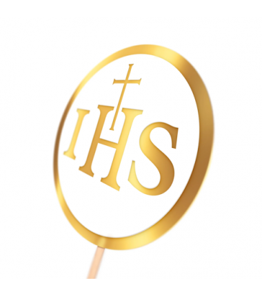 Topper na tort komunijny IHS biało-złoty 1szt.