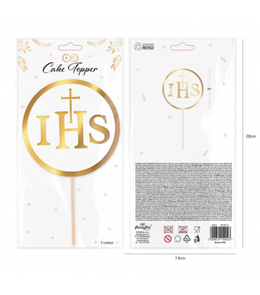 Topper na tort komunijny IHS biało-złoty 1szt.