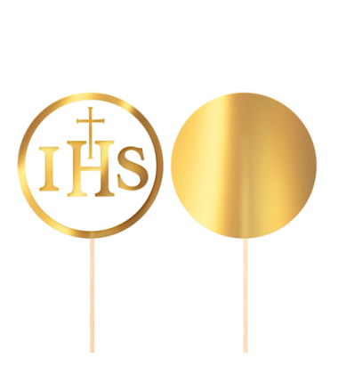 Topper na tort komunijny IHS biało-złoty 1szt.