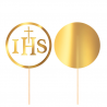 Topper na tort komunijny IHS biało-złoty 1szt.
