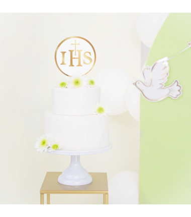 Topper na tort komunijny IHS biało-złoty 1szt.