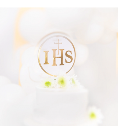 Topper na tort komunijny IHS biało-złoty 1szt.