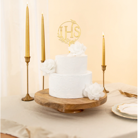 Topper Komunia Święta IHS lustrzany złoty - 1 sztuka