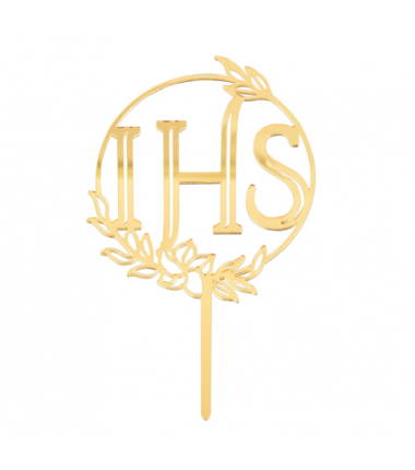 Topper Komunia Święta IHS lustrzany złoty - 1 sztuka
