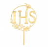 Topper Komunia Święta IHS lustrzany złoty - 1 sztuka