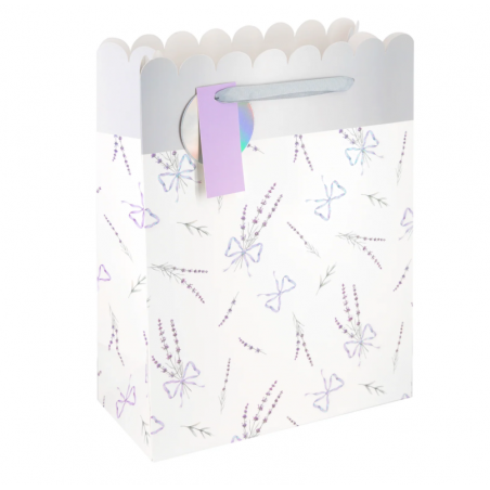 Torebka na prezenty kokardki pastelowa mała - srebrna