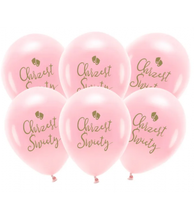 Balony nadruk Eco, Chrzest Święty rumiany różowy 33 cm - 6 sztuk