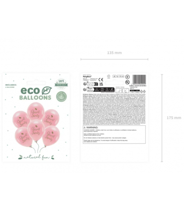 Balony nadruk Eco, Chrzest Święty rumiany różowy 33 cm - 6 sztuk