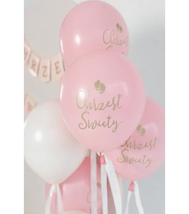 Balony nadruk Eco, Chrzest Święty rumiany różowy 33 cm - 6 sztuk