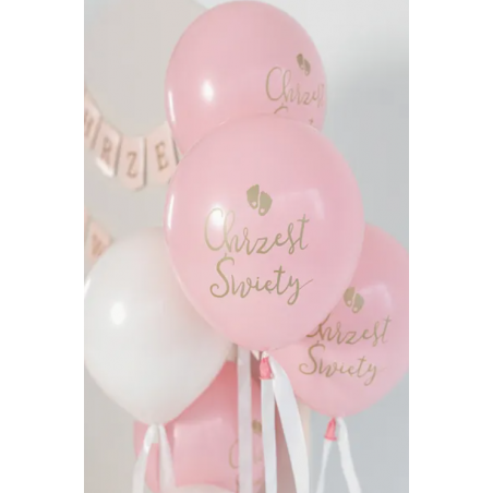 Balony nadruk Eco, Chrzest Święty rumiany różowy 33 cm - 6 sztuk