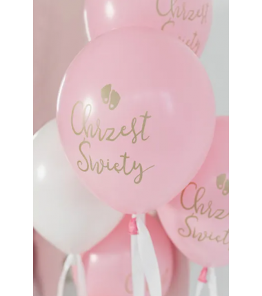 Balony nadruk Eco, Chrzest Święty rumiany różowy 33 cm - 6 sztuk