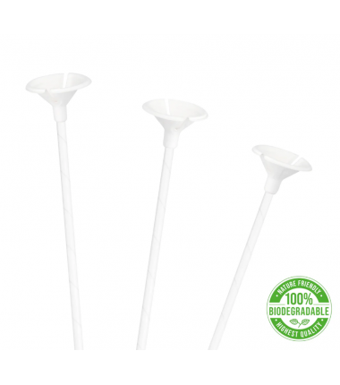 Patyczki do balonów z zatyczką papierowe białe EKO - 10 sztuk