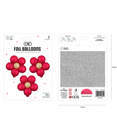 Balon foliowy Kwiat czerwony matowy 45 cm - 3 sztuki