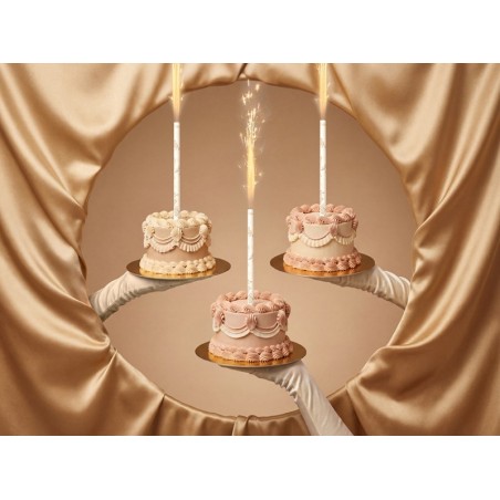 Fontanna na tort, 12cm, biały w paseczki - 1 sztuka