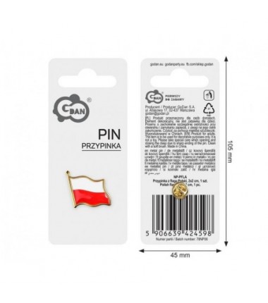 Przypinka z flagą Polski (metalowa), 2x2 cm - 1 sztuka