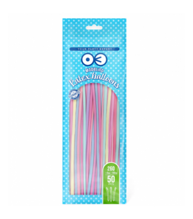 Balony MODELINY - rurki do modelowania - MIX KOLORÓW PASTELOWE - 50 sztuk