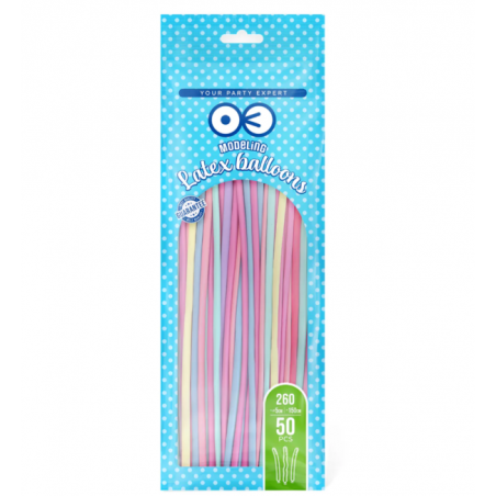 Balony MODELINY - rurki do modelowania - MIX KOLORÓW PASTELOWE - 50 sztuk