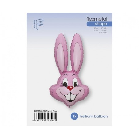 Balon foliowy ok. 90x58 cm - królik Rabbit (jasnoróżowy), pakowany