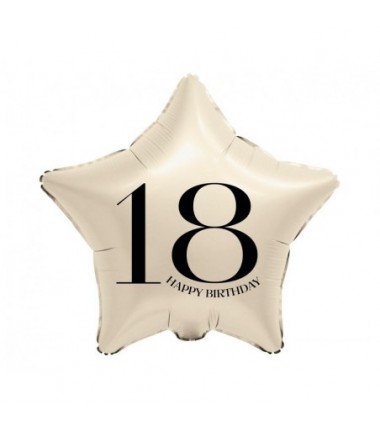 Balon foliowy 18" - Gwiazda z cyfrą "18" (kremowy)