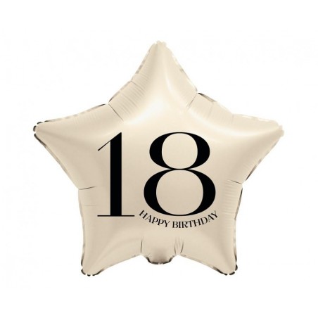 Balon foliowy 18" - Gwiazda z cyfrą "18" (kremowy)