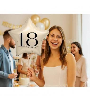 Balon foliowy 18" - Gwiazda z cyfrą "18" (kremowy)