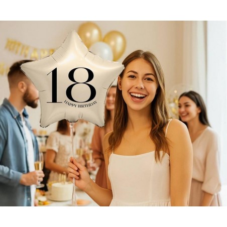 Balon foliowy 18" - Gwiazda z cyfrą "18" (kremowy)