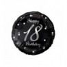 Balon foliowy Happy 18 Birthday, czarny, nadruk srebrny, ok. 45 cm - 18"