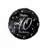Balon foliowy Happy 40 Birthday, czarny, nadruk srebrny, ok. 45 cm - 18"