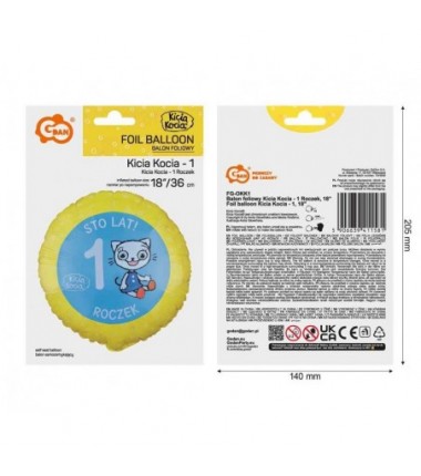 Balon foliowy Kicia Kocia ok. 36 cm - 1 Roczek