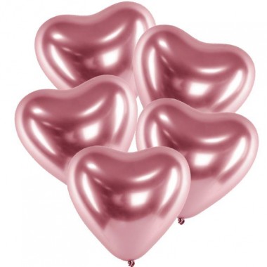 Balony Glossy różowozłote serca - 5 sztuk