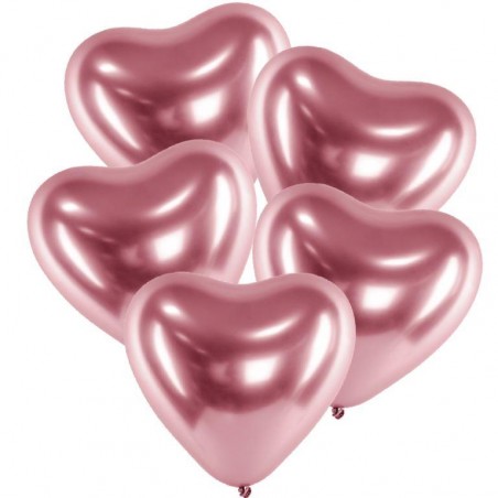 Balony Glossy różowozłote serca - 5 sztuk