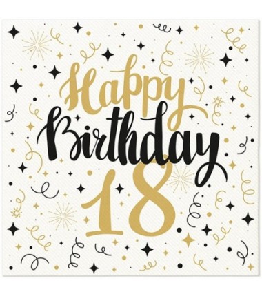 Serwetki Airlaid 40 cm x 40 cm Gold - Happy Birthday 18 - 50 sztuk