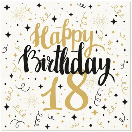 Serwetki Airlaid 40 cm x 40 cm Gold - Happy Birthday 18 - 50 sztuk