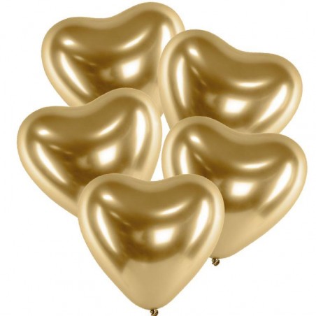 Balony Glossy złote serca - 5 sztuk