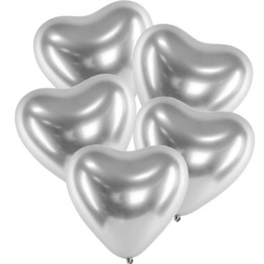 Balony Glossy srebrne serca - 5 sztuk