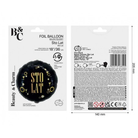 Balon foliowy Sto Lat - ok. 36 cm