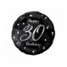 Balon foliowy Happy 30 Birthday, czarny, nadruk srebrny, ok. 45 cm - 18"