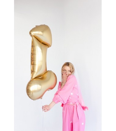Balon foliowy Penis, 55,5x112 cm, złoty