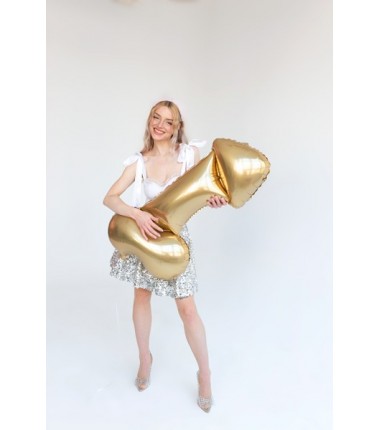 Balon foliowy Penis, 55,5x112 cm, złoty