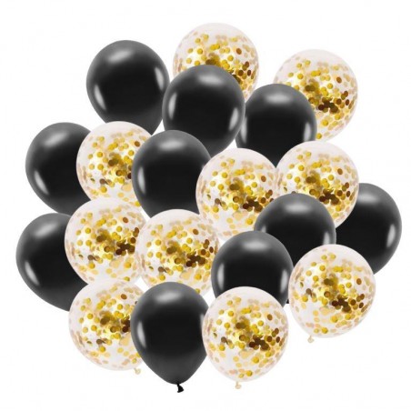 Zestaw balonów konfetti złote i czarne 30cm - 20 sztuk
