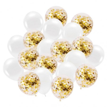 Zestaw balonów konfetti złote i białe 30cm - 20 sztuk