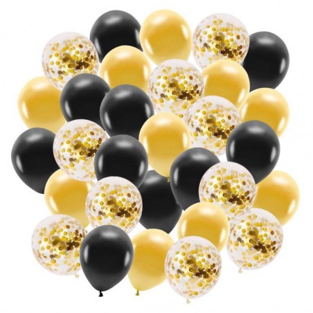 Zestaw balonów konfetti złote i czarne 30cm - 30 sztuk