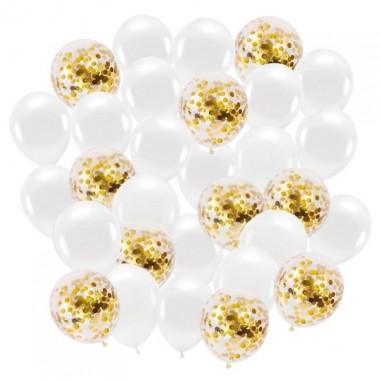 Zestaw balonów konfetti białe i złote 30cm - 30 sztuk