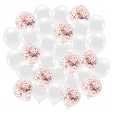 Zestaw balonów konfetti białe i rose gold 30cm - 30 sztuk