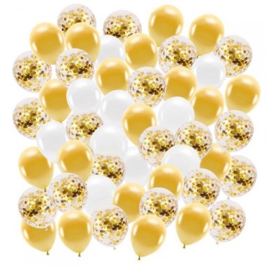 Zestaw balonów konfetti złote i białe 30cm - 50 sztuk
